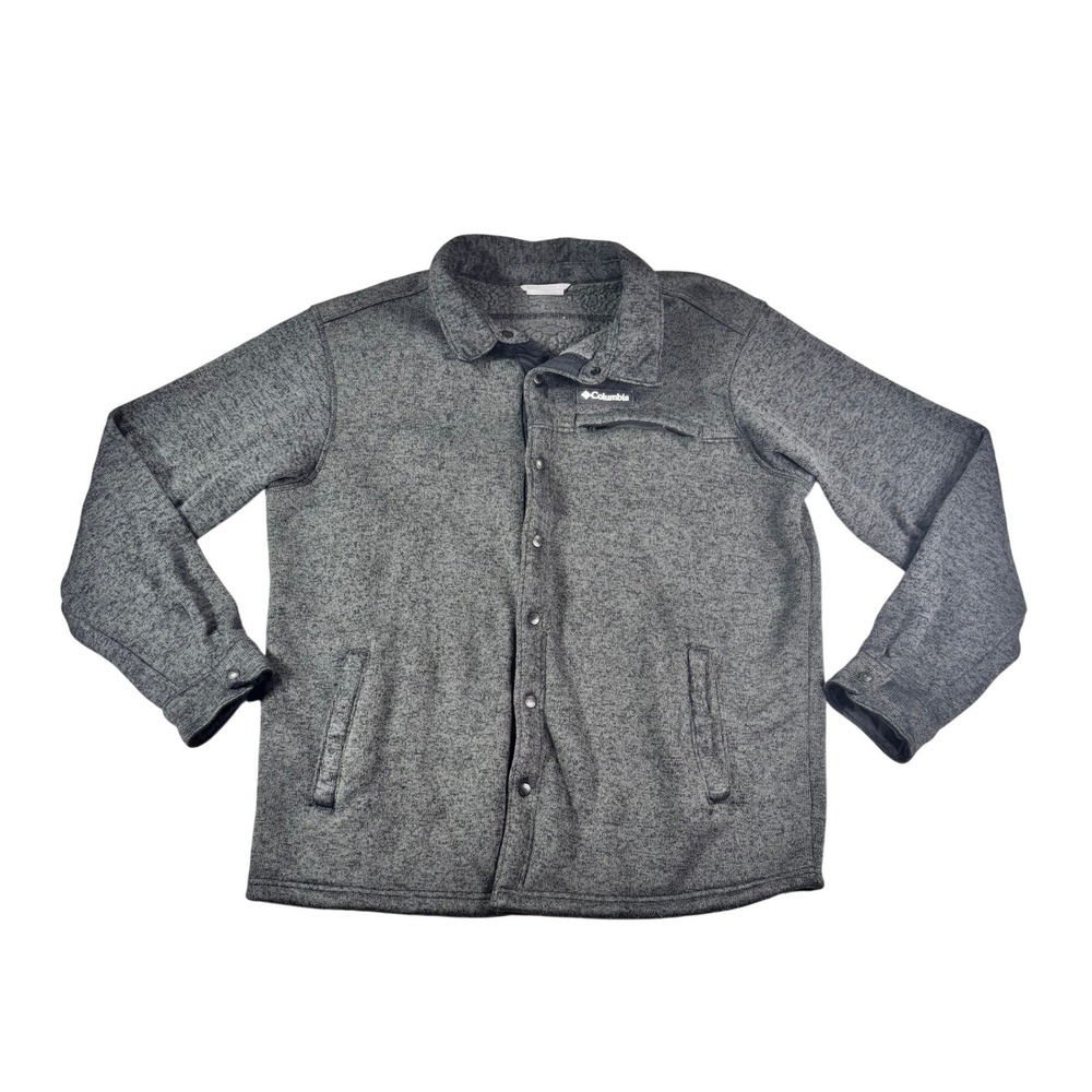 Columbia Mens Gray Sweater Knit Sherpa Lined Snap Front Fleece Jacket Size M